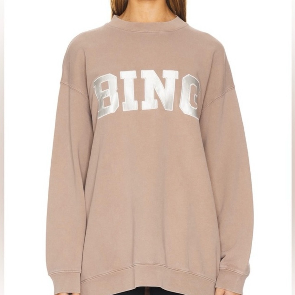 Anine Bing Women's Tan Sweatshirt with Silver Lettering